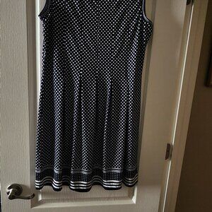Max Studio navy, white polka dot dress. Size XL
